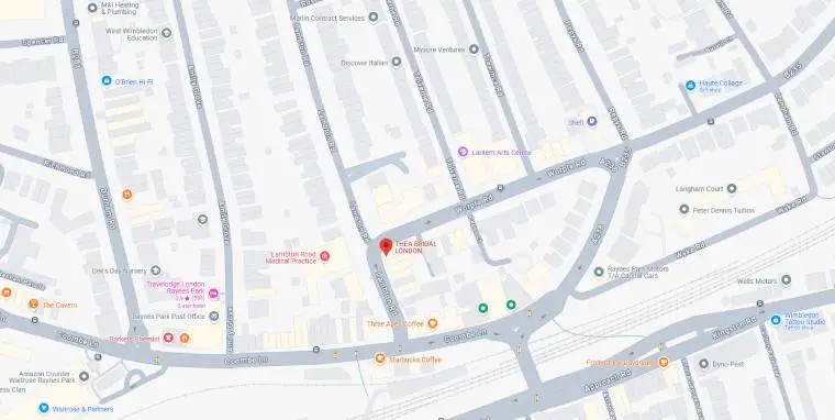 Teokath of London Wedding Dress Shop map. Desktop image.
