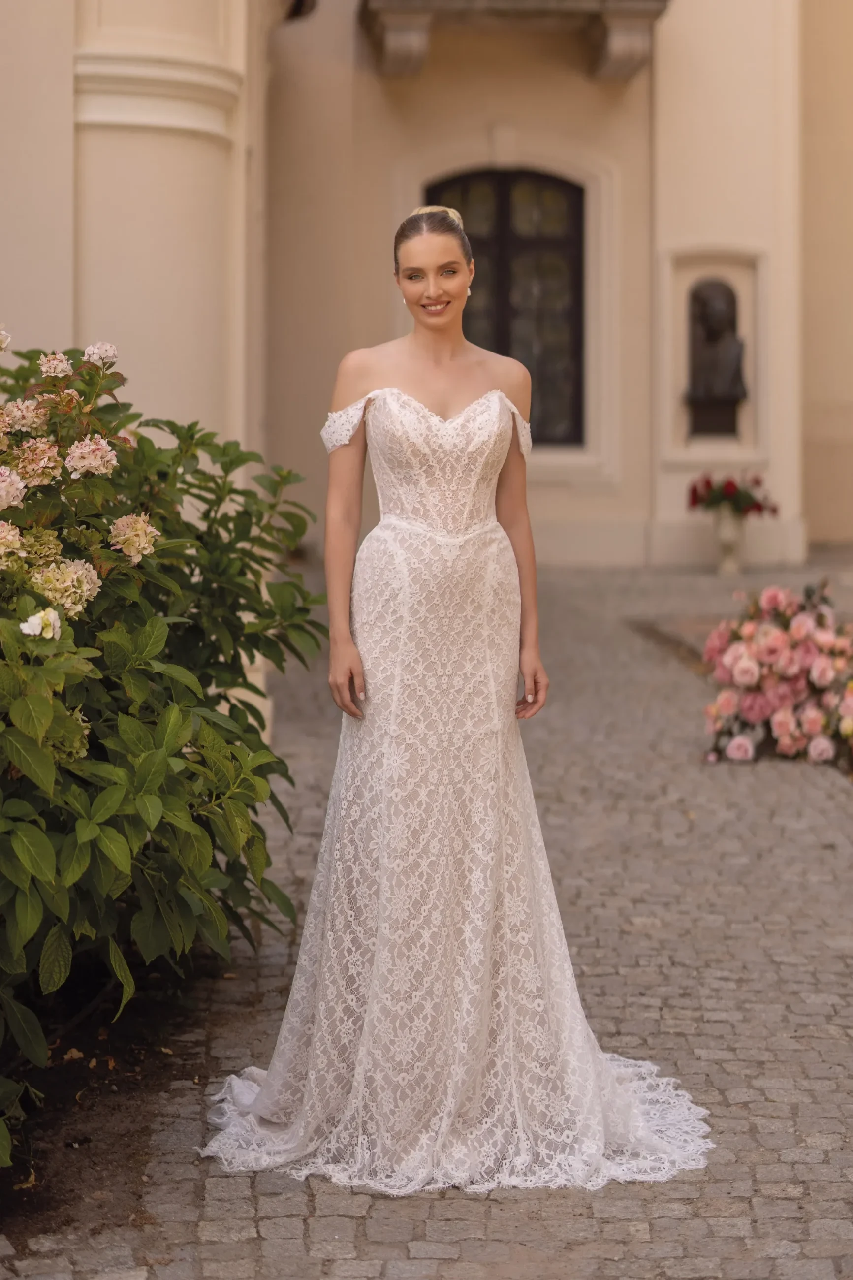 fit and flare wedding dress uk Thick Strap Low Back Ruched Slit Long Wedding Dress